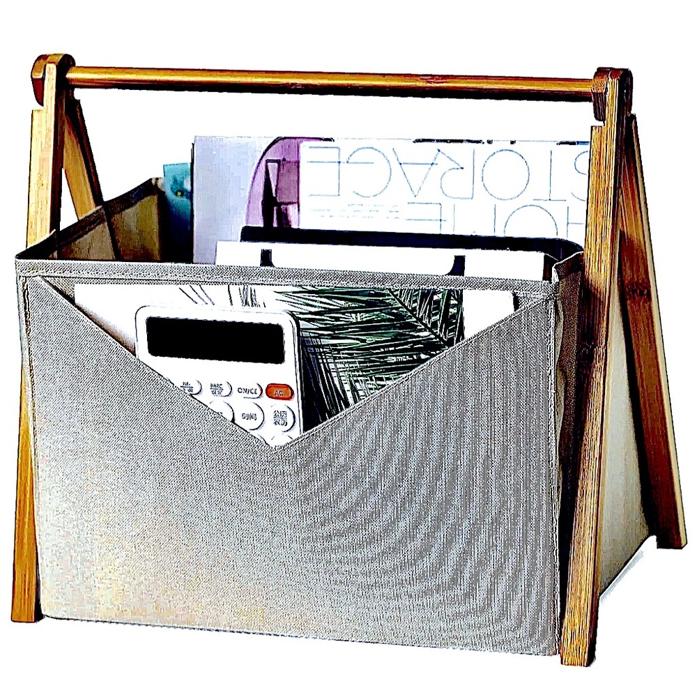 📚EZDeco📚 LINEN FABRIC FOLDING WOOD FRAME POCKET PORTABLE STORAGE MAGAZINE RACK - Picture 8 of 12